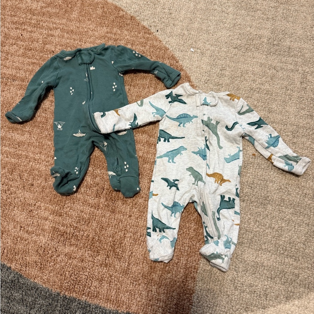 Carters Baby One-Piece Footed Sleepers Teal & Gray Dinosaur Print Zipper